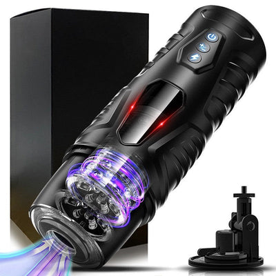 VibeWeaver Black Warrior Male Masturbator, Automatic Telescopic Rotating Hands-Free Electric Toy