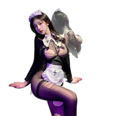 Sexy Maid Lingerie Set – One-Piece Roleplay Costume for Couples, Seductive Open-Back & Strappy Sleepwear