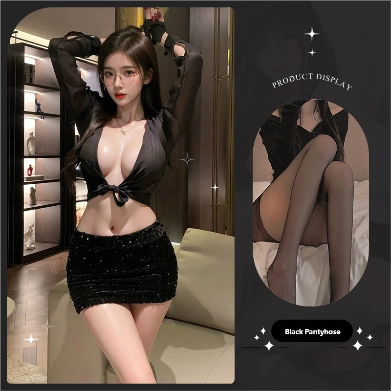 Deep V Sexy Secretary Lingerie Set – Flirty Office Roleplay Mini Dress