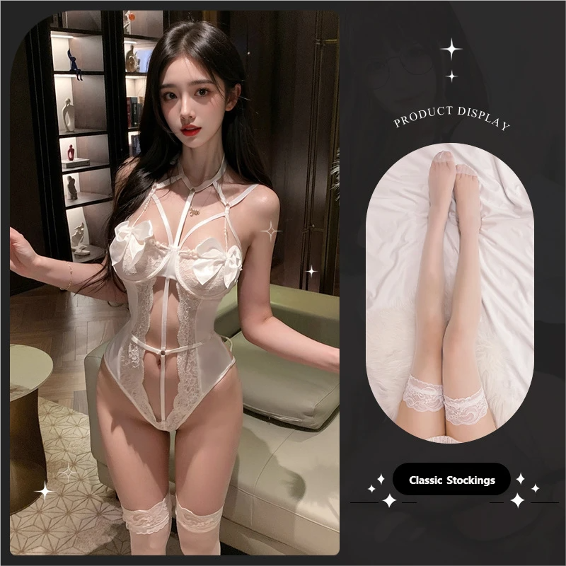 Sexy Lace Mini-Bust Bodysuit Uniform – Strappy, No-Remove, Tempting Erotic Lingerie Set for Roleplay