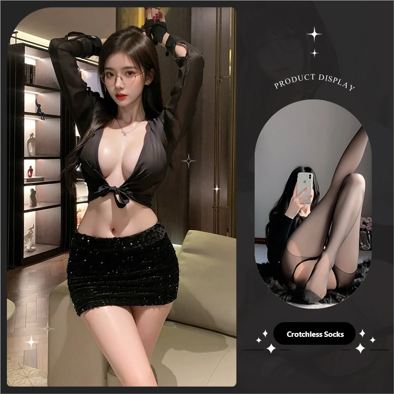 Deep V Sexy Secretary Lingerie Set – Flirty Office Roleplay Mini Dress