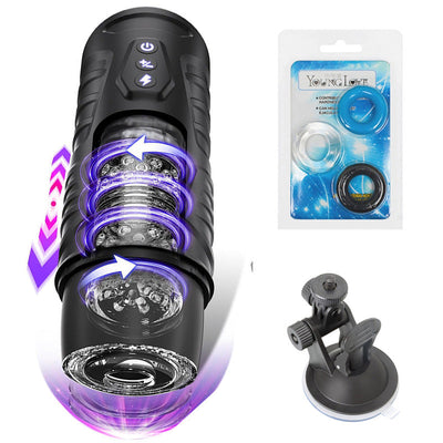 VibeWeaver Black Warrior Male Masturbator, Automatic Telescopic Rotating Hands-Free Electric Toy
