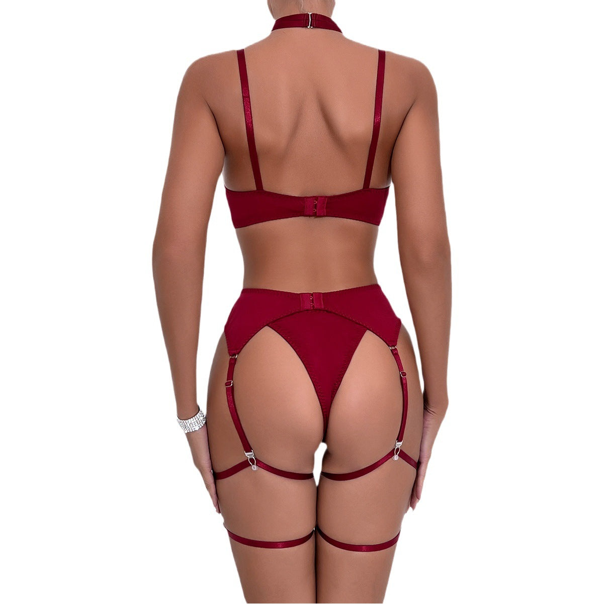 Sexy Lingerie 4-Piece Set – Hollow-Out Garter with Push-Up Design