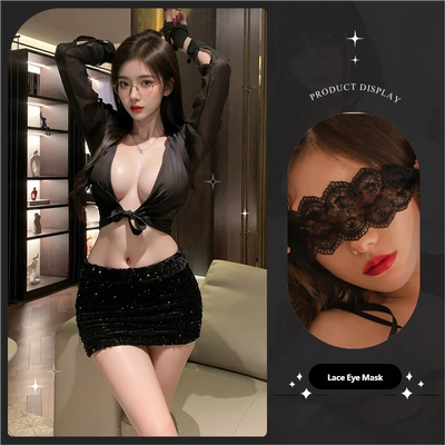 Deep V Sexy Secretary Lingerie Set – Flirty Office Roleplay Mini Dress