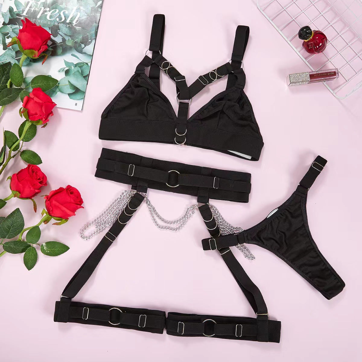 VibeWeaver Erotic Bondage Waist & Thigh Harness Lingerie Set – Adjustable 3-Piece Seductive Outfit for Women