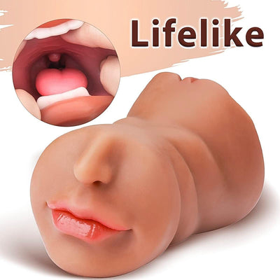 VibeWeaver 3-in-1 Male Masturbator Cup, Oral Vaginal Anal Stroker with Teeth & Tongue, Realistic Soft TPE Sleeve