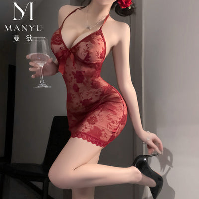 Sexy Purple Lace Nightdress – Tempting Lingerie for Bed, Crotchless, Petite Bust Uniform Style