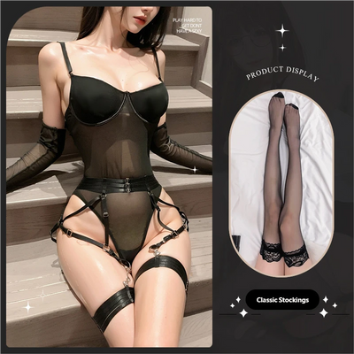 Body gainant push-up en dentelle sexy avec harnais de jambe – Lingerie amincissante pour petites poitrines