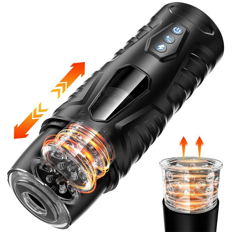 VibeWeaver Black Warrior Male Masturbator, Automatic Telescopic Rotating Hands-Free Electric Toy