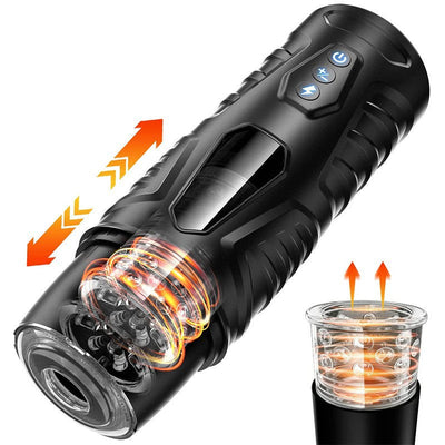 VibeWeaver Black Warrior Male Masturbator, Automatic Telescopic Rotating Hands-Free Electric Toy