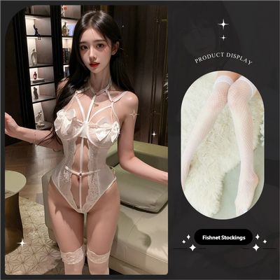 Sexy Lace Mini-Bust Bodysuit Uniform – Strappy, No-Remove, Tempting Erotic Lingerie Set for Roleplay