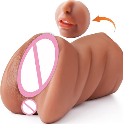 VibeWeaver 3-in-1 Male Masturbator Cup, Oral Vaginal Anal Stroker with Teeth & Tongue, Realistic Soft TPE Sleeve