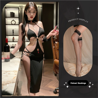 Sexy Queen Hollow Cheongsam – Exotic Backless Dance Dress