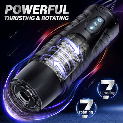 VibeWeaver Black Warrior Male Masturbator, Automatic Telescopic Rotating Hands-Free Electric Toy