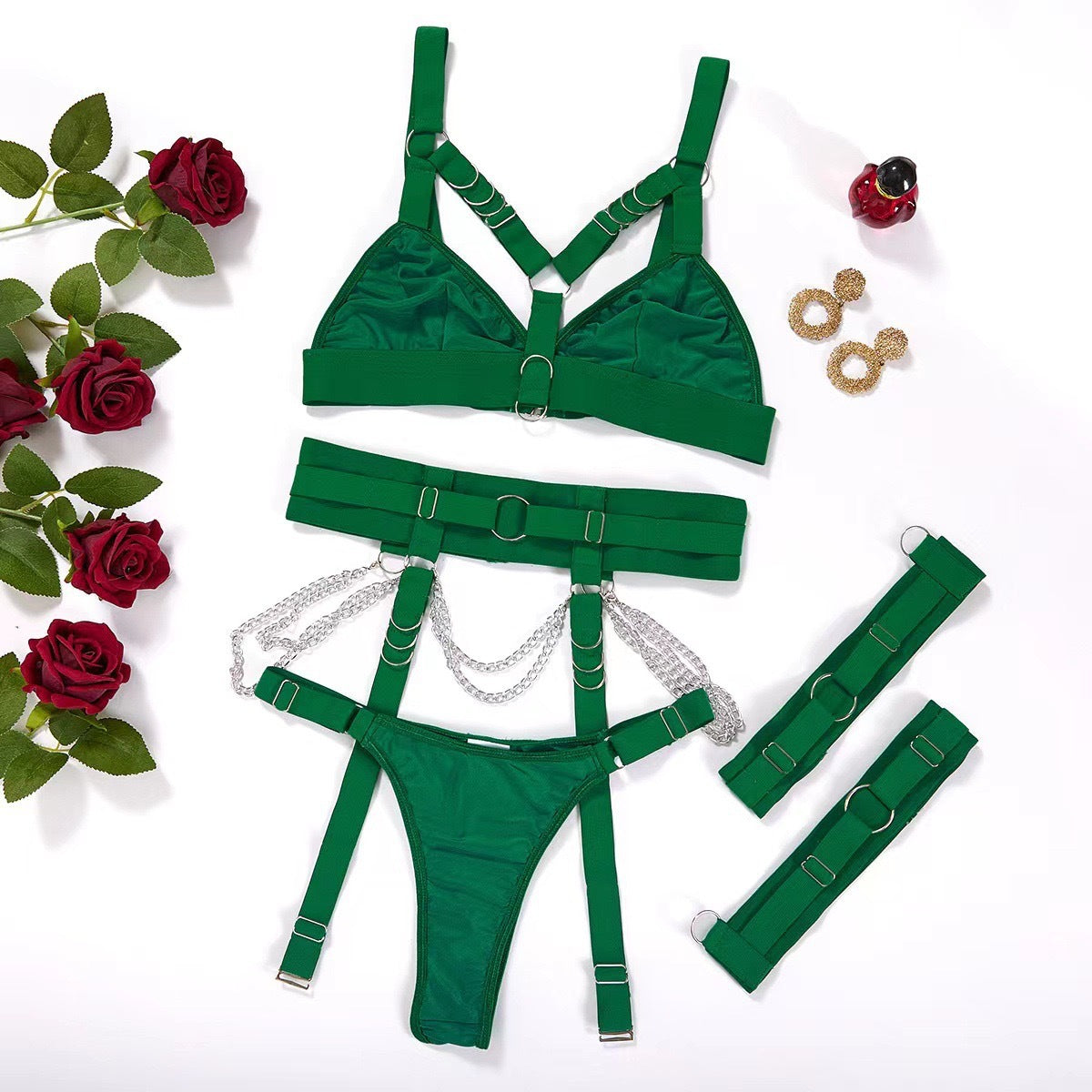 VibeWeaver Erotic Bondage Waist & Thigh Harness Lingerie Set – Adjustable 3-Piece Seductive Outfit for Women