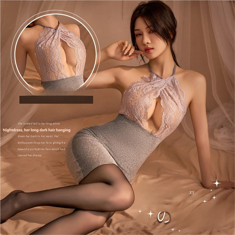 VibeWeaver Sparkle Sheer Clubwear Lingerie – Transparent Shimmer Bodycon Outfit, Sexy Temptation Uniform for Women