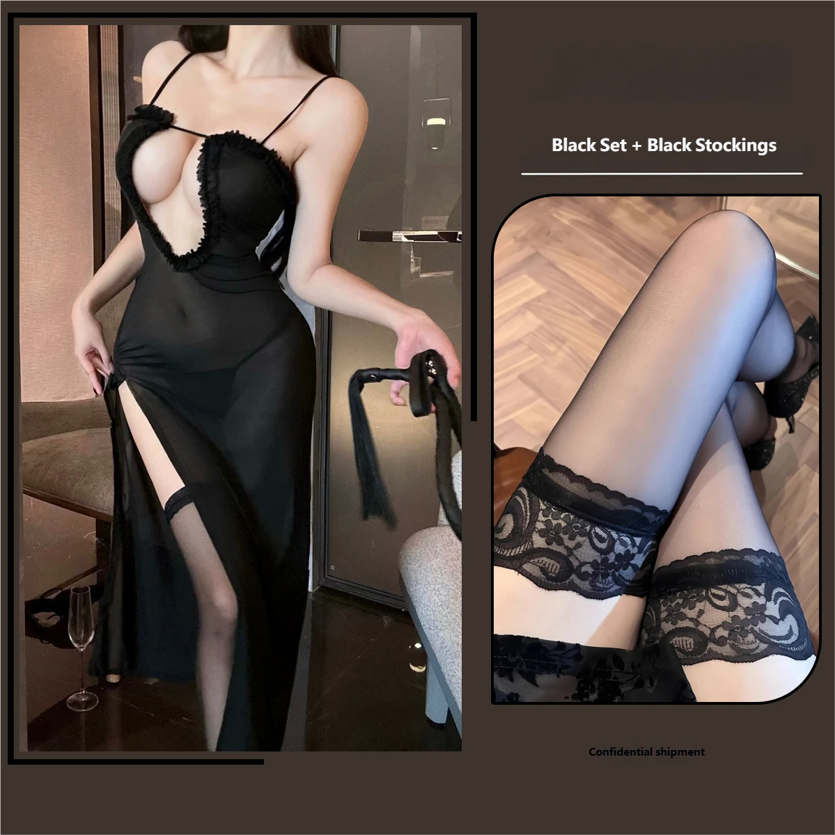 New Sexy Sheer Mesh Lingerie Dress – High-Slit, Solid Color, See-Through Club & Bedroom Wear for Women