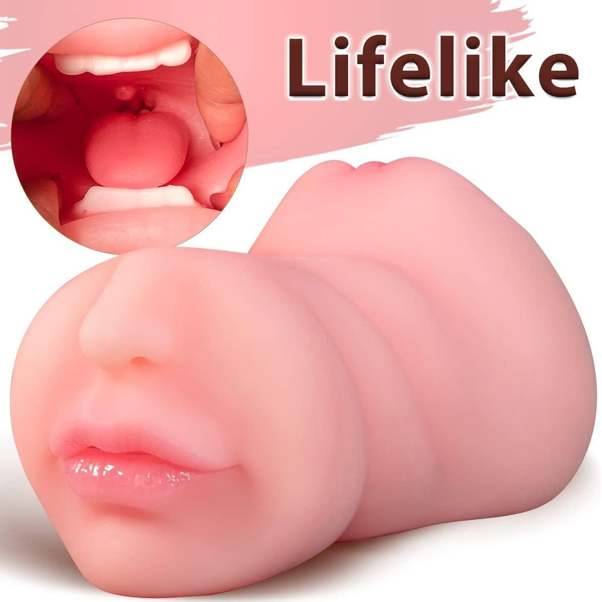 VibeWeaver 3-in-1 Male Masturbator Cup, Oral Vaginal Anal Stroker with Teeth & Tongue, Realistic Soft TPE Sleeve