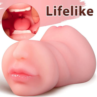 VibeWeaver 3-in-1 Male Masturbator Cup, Oral Vaginal Anal Stroker with Teeth & Tongue, Realistic Soft TPE Sleeve