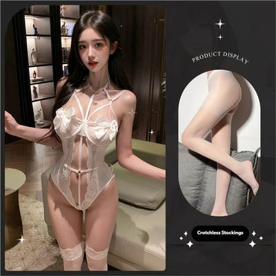 Sexy Lace Mini-Bust Bodysuit Uniform – Strappy, No-Remove, Tempting Erotic Lingerie Set for Roleplay