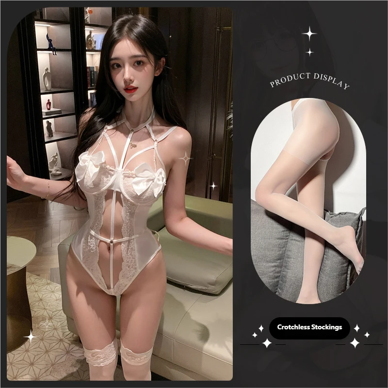 Sexy Lace Mini-Bust Bodysuit Uniform – Strappy, No-Remove, Tempting Erotic Lingerie Set for Roleplay