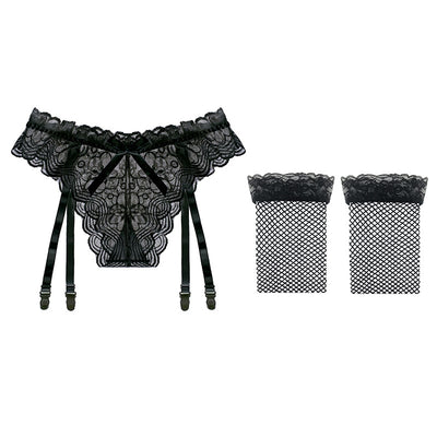 All-Lace Sheer Garter & Thigh-High Stockings Set – Ultra-Thin Seductive Lingerie