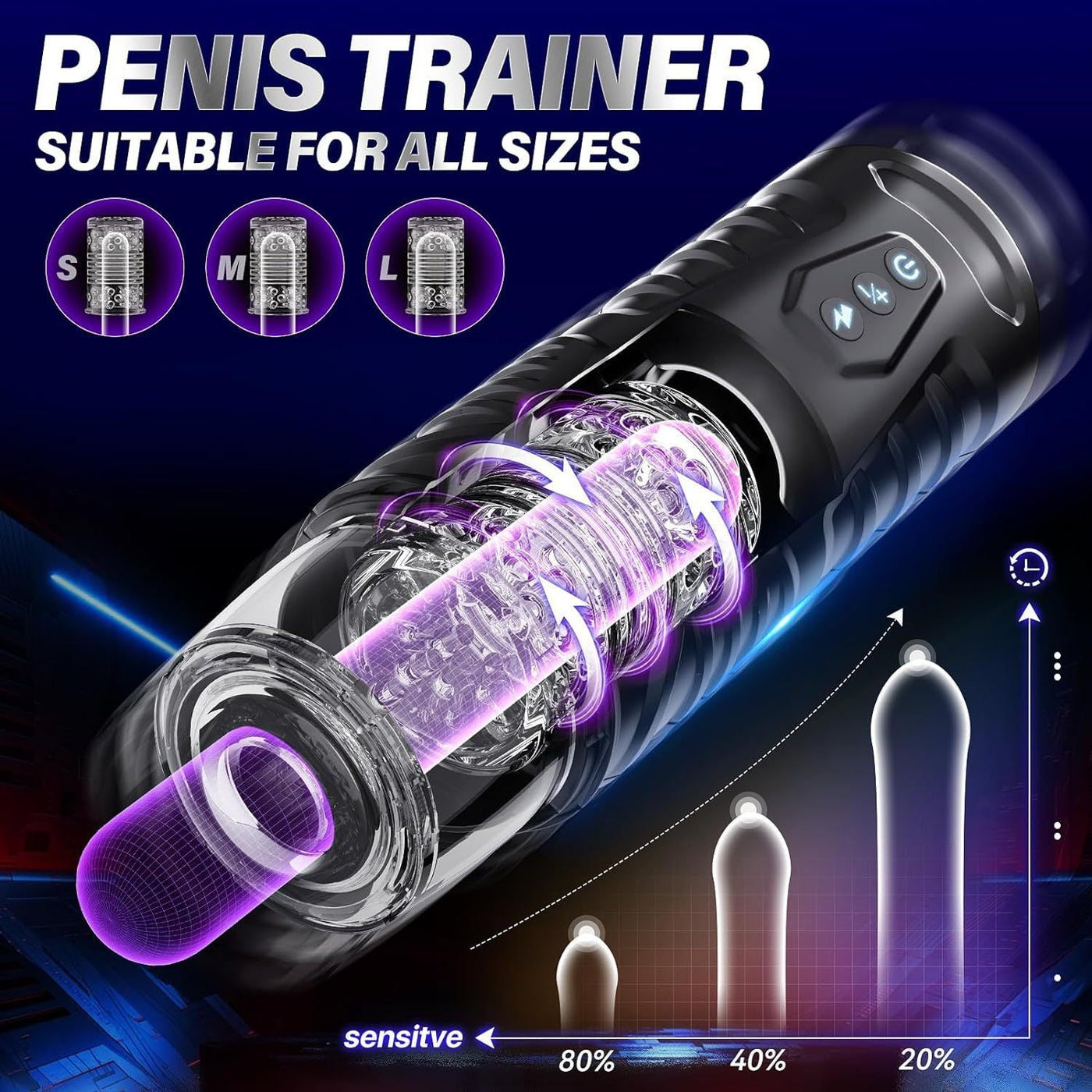 VibeWeaver Black Warrior Male Masturbator, Automatic Telescopic Rotating Hands-Free Electric Toy
