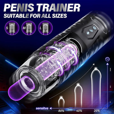 VibeWeaver Black Warrior Male Masturbator, Automatic Telescopic Rotating Hands-Free Electric Toy