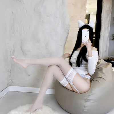Sexy Lingerie & Stockings Set – Erotic Bodysuit, Fishnet & Thigh-High Hosiery for Women