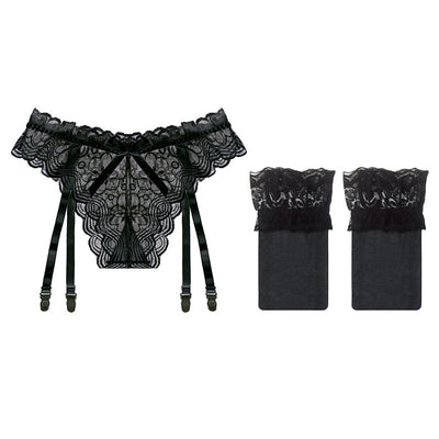 All-Lace Sheer Garter & Thigh-High Stockings Set – Ultra-Thin Seductive Lingerie