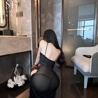 New Sexy Sheer Mesh Lingerie Dress – High-Slit, Solid Color, See-Through Club & Bedroom Wear for Women
