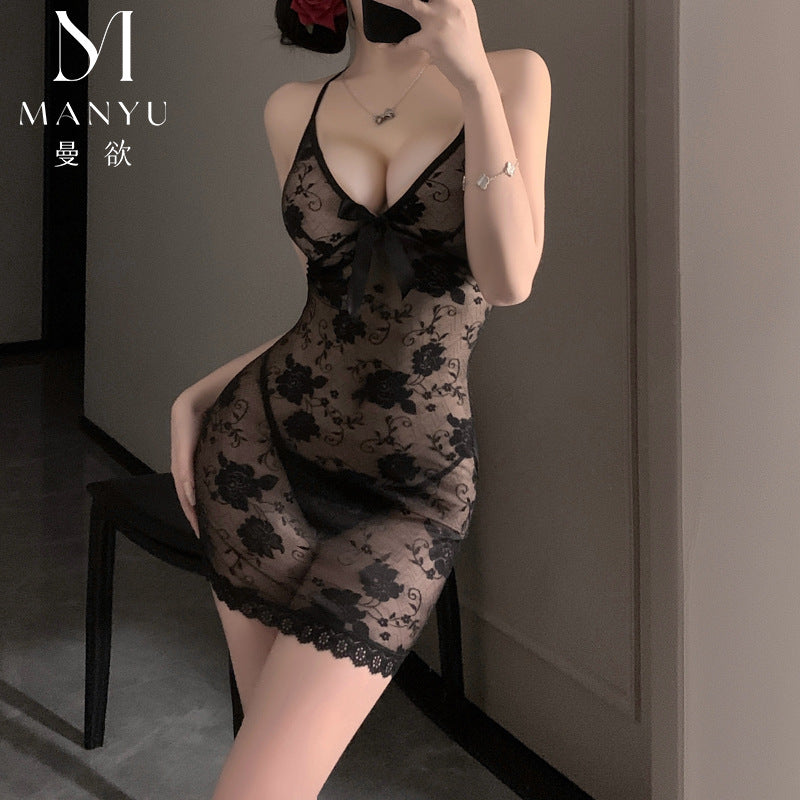 Sexy Purple Lace Nightdress – Tempting Lingerie for Bed, Crotchless, Petite Bust Uniform Style