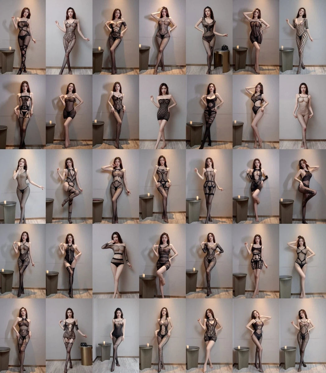 VibeWeaver Erotic Fishnet Bodystocking, Open Crotch Sheer Lingerie, Black See-Through One-Piece for Bedroom Seduction