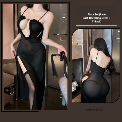 New Sexy Sheer Mesh Lingerie Dress – High-Slit, Solid Color, See-Through Club & Bedroom Wear for Women